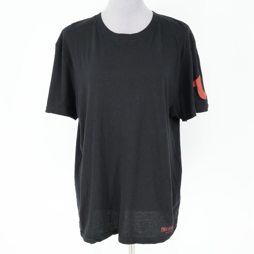 True Religion T shirt Womens Large Black Cotton Short Sleeve Red Logo Top